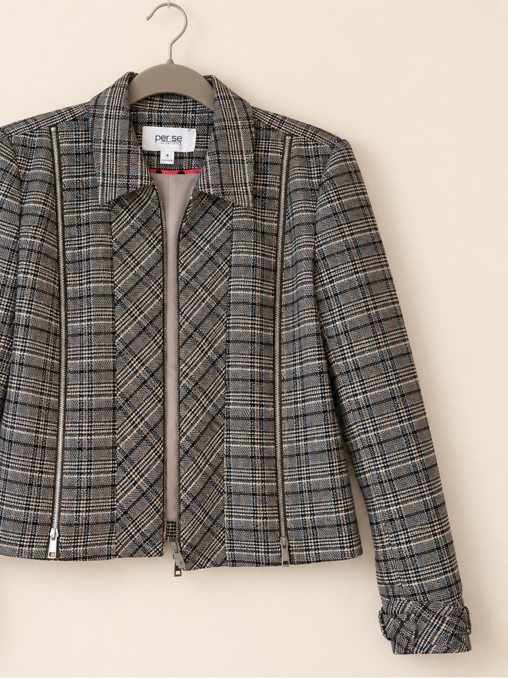 Per Se by Carlisle Plaid Moto Zip Jacket Size 4 Worn once. Plastics on